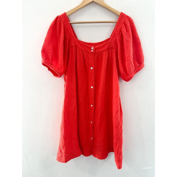 Honorine Francoise Cotton Seersucker Minidress Small Red Cotton Gauze Mini Dress - Picture 2 of 10